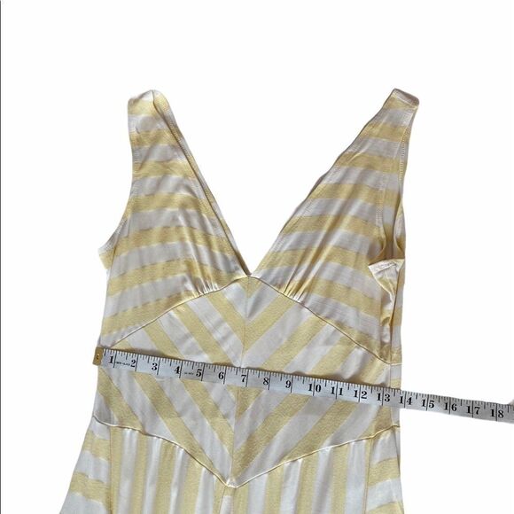 Yellow & Cream Striped Stretch Deep V MIDI Dress M - Picture 8 of 8